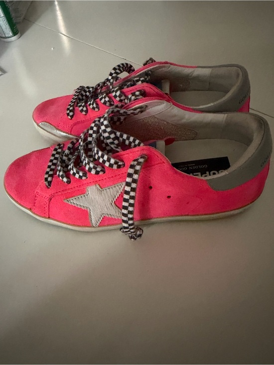 Golden Goose Shoes - Golden Goose Hot Pink Suede Low-Top Sneakers with Grey Heel Tab
